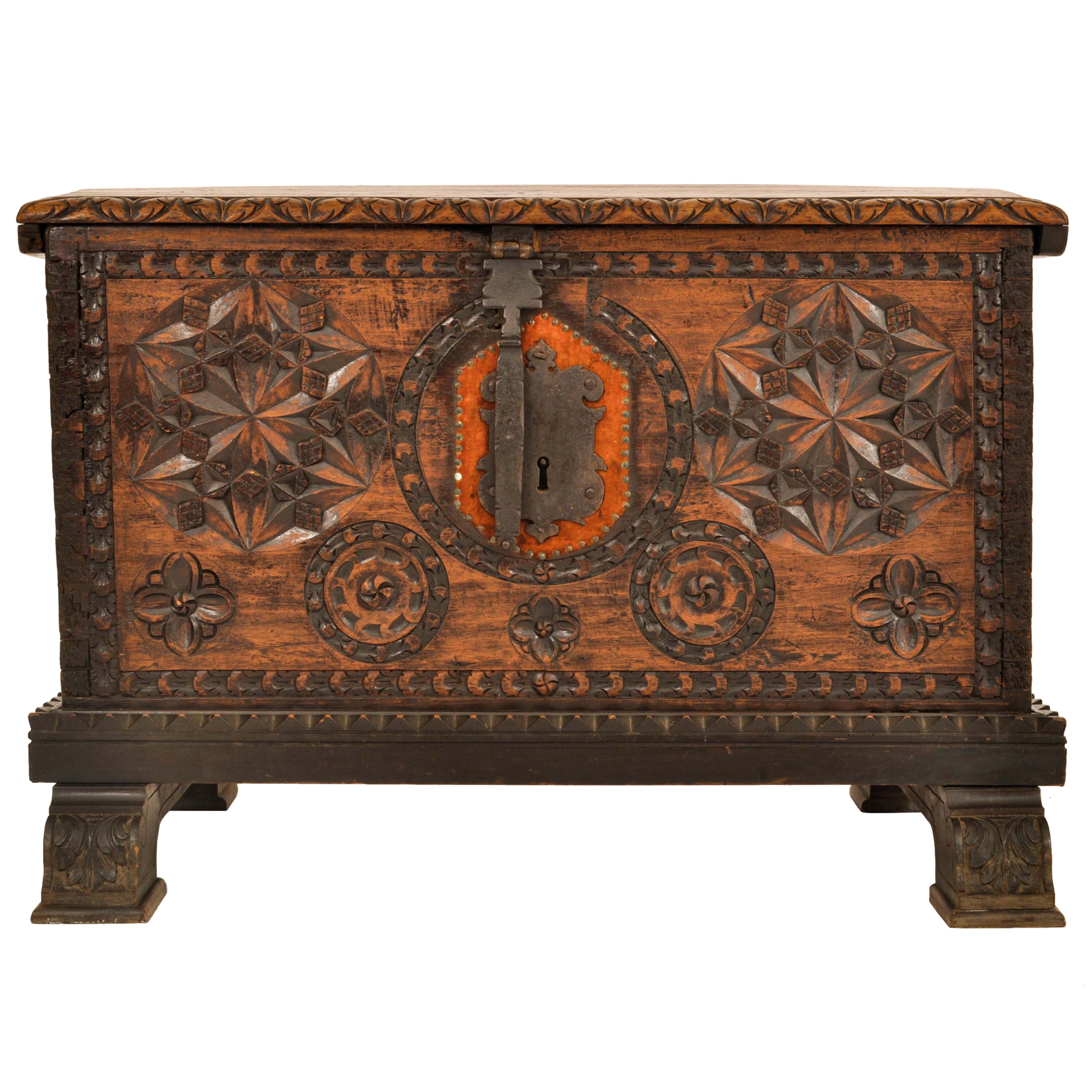 Antique Scandinavian Pine Baroque Folk Art Carved Dowry Chest Trunk Coffer 1780 For Sale