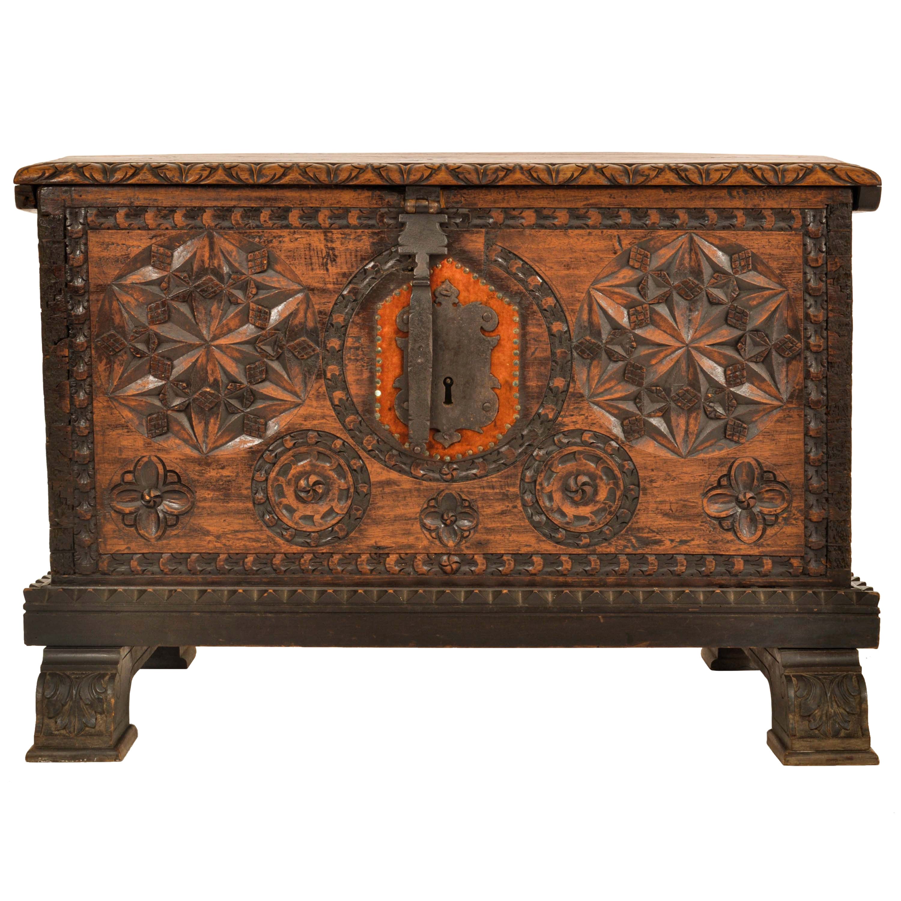 Antique Scandinavian Pine Baroque Folk Art Carved Dowry Chest Trunk Coffer 1780