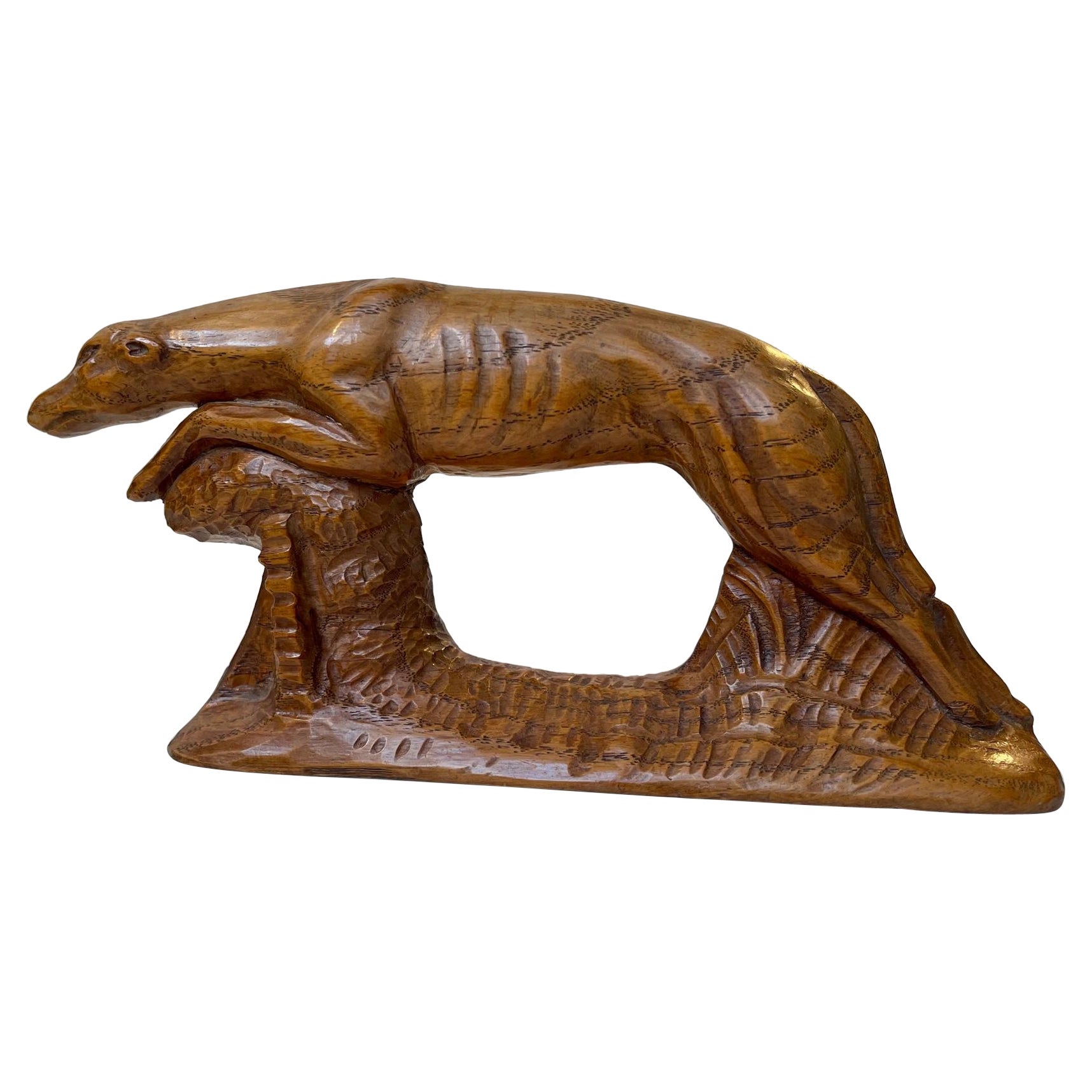 Antique lévrier de course scandinave sculpté à la main en chêne