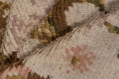 Antique Scandinavian Rya Rug, Allover Field, Brown Green and Pink Accents