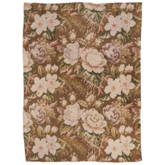 Tapis Rya scandinave ancien, terrain entièrement recouvert, accents brun, vert et rose