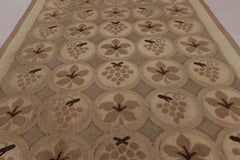 Antique Scandinavian Rya Rug with Beige-Brown Floral Medallions - Rug & Kilim