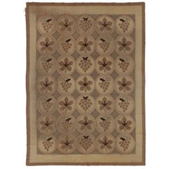 Antique Scandinavian Rya Rug with Beige-Brown Floral Medallions - Rug & Kilim