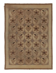 Antique Scandinavian Rya Rug with Beige-Brown Floral Medallions - Rug & Kilim