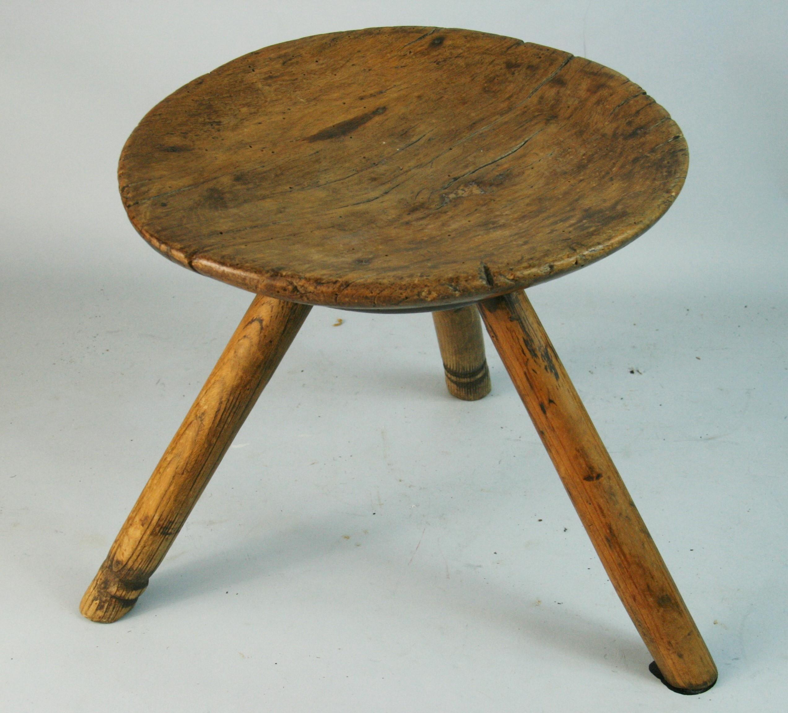 1494  Antique 19th century milking stool initialed  WD
Top diameter 11