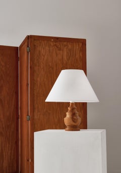 Antique Scandinavian Turned Wooden Table Lamp Handmade in Denmark, 1940s