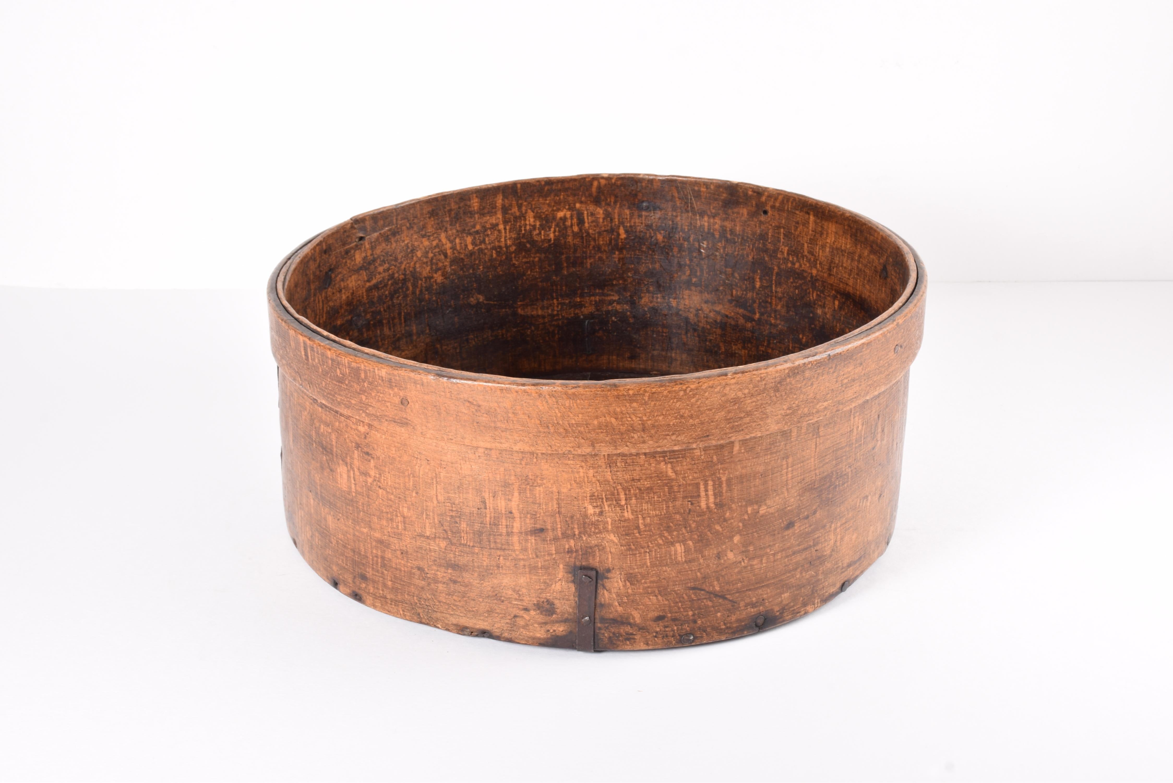 Folk Art Antique Scandinavian Very Large Wooden Basket Dark Bent Wood ca 1850s For Sale