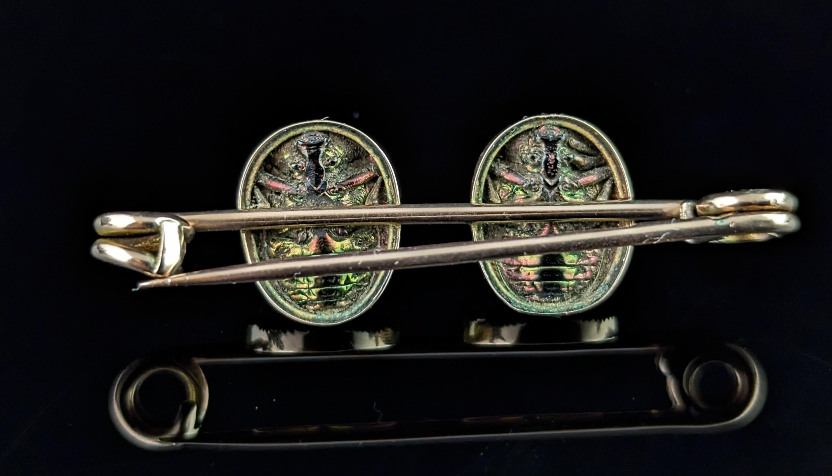 Antique Scarab beetle brooch, 9k yellow gold 5