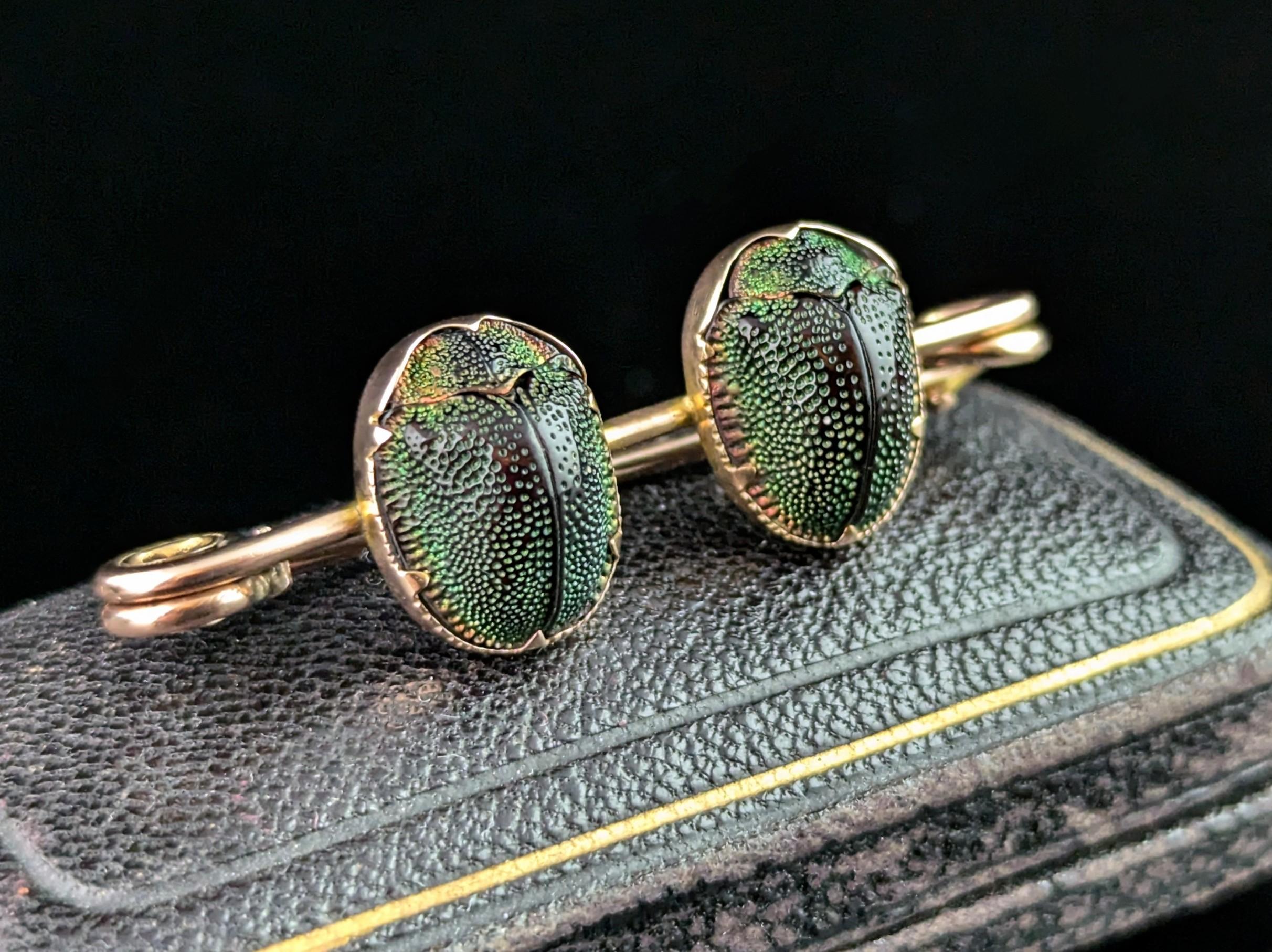 Antique Scarab beetle brooch, 9k yellow gold 8