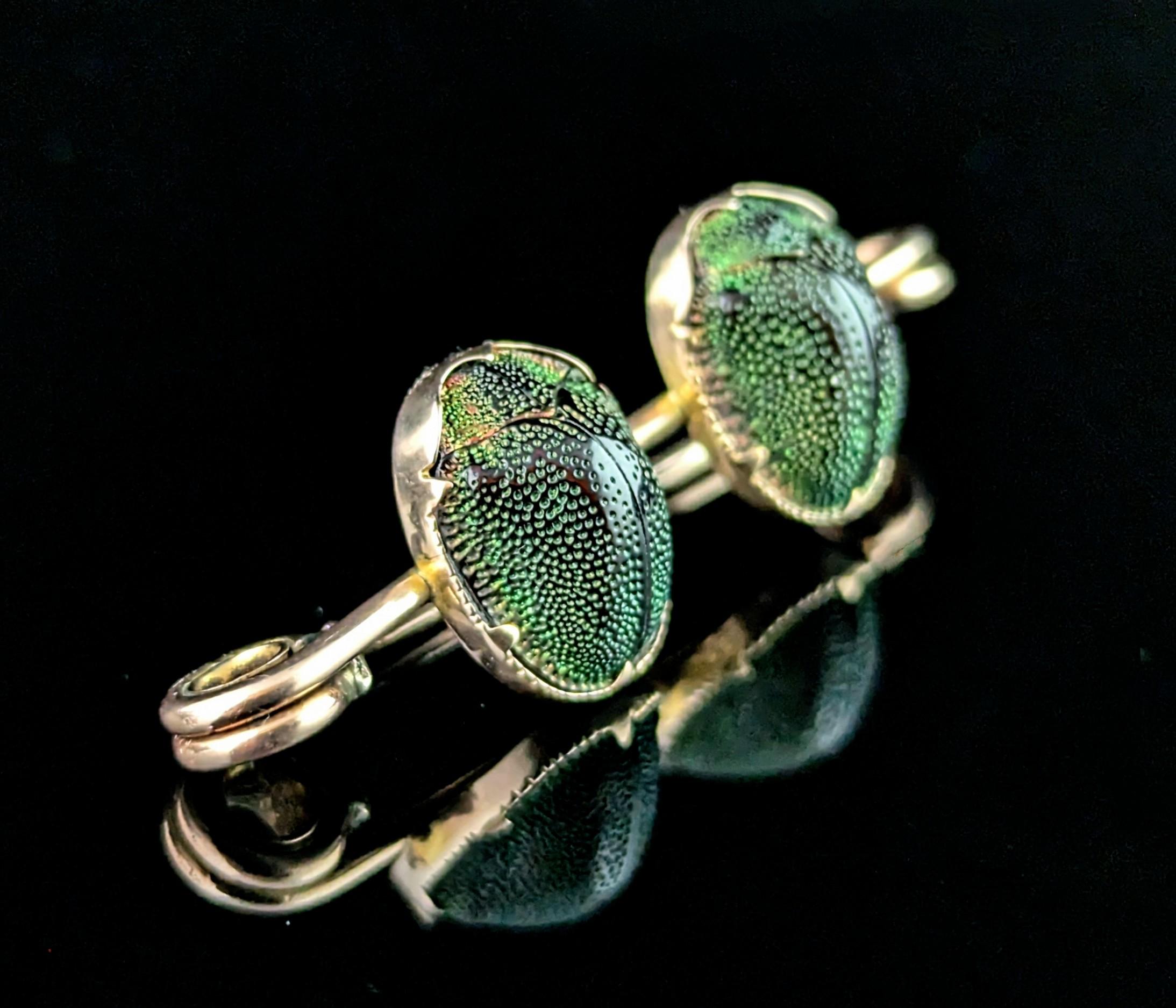 Women's or Men's Antique Scarab beetle brooch, 9k yellow gold