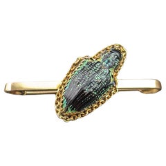 Antique Scarab beetle brooch, 9k yellow gold, Victorian 