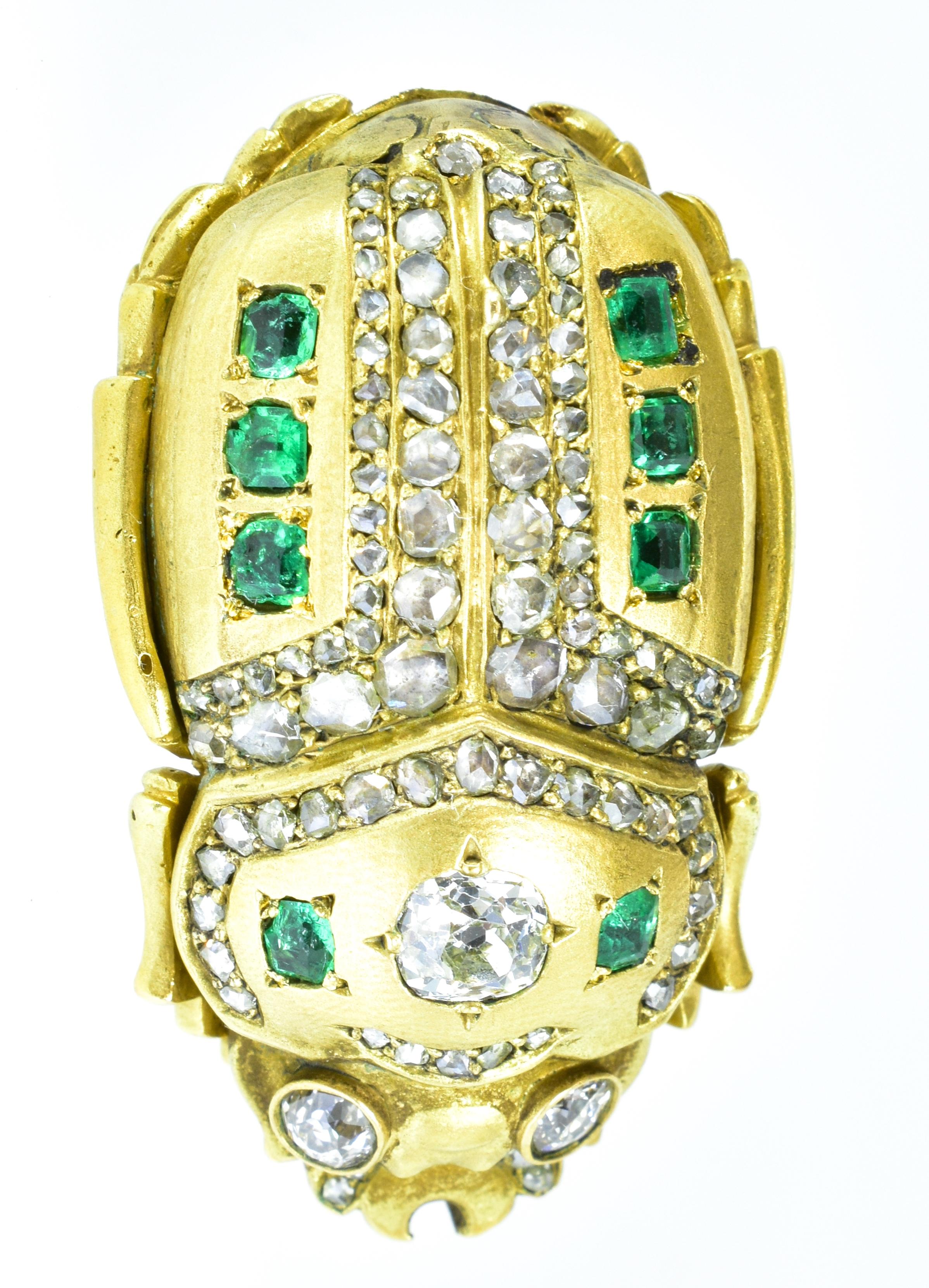Antique Scarab Brooch with Emeralds and Diamonds, French, circa 1860 3
