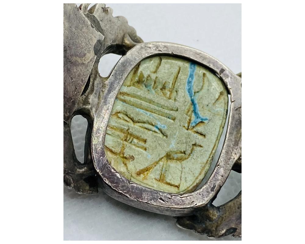 Antique Scarab Egyptian Faience Bangle Cuff For Sale 2