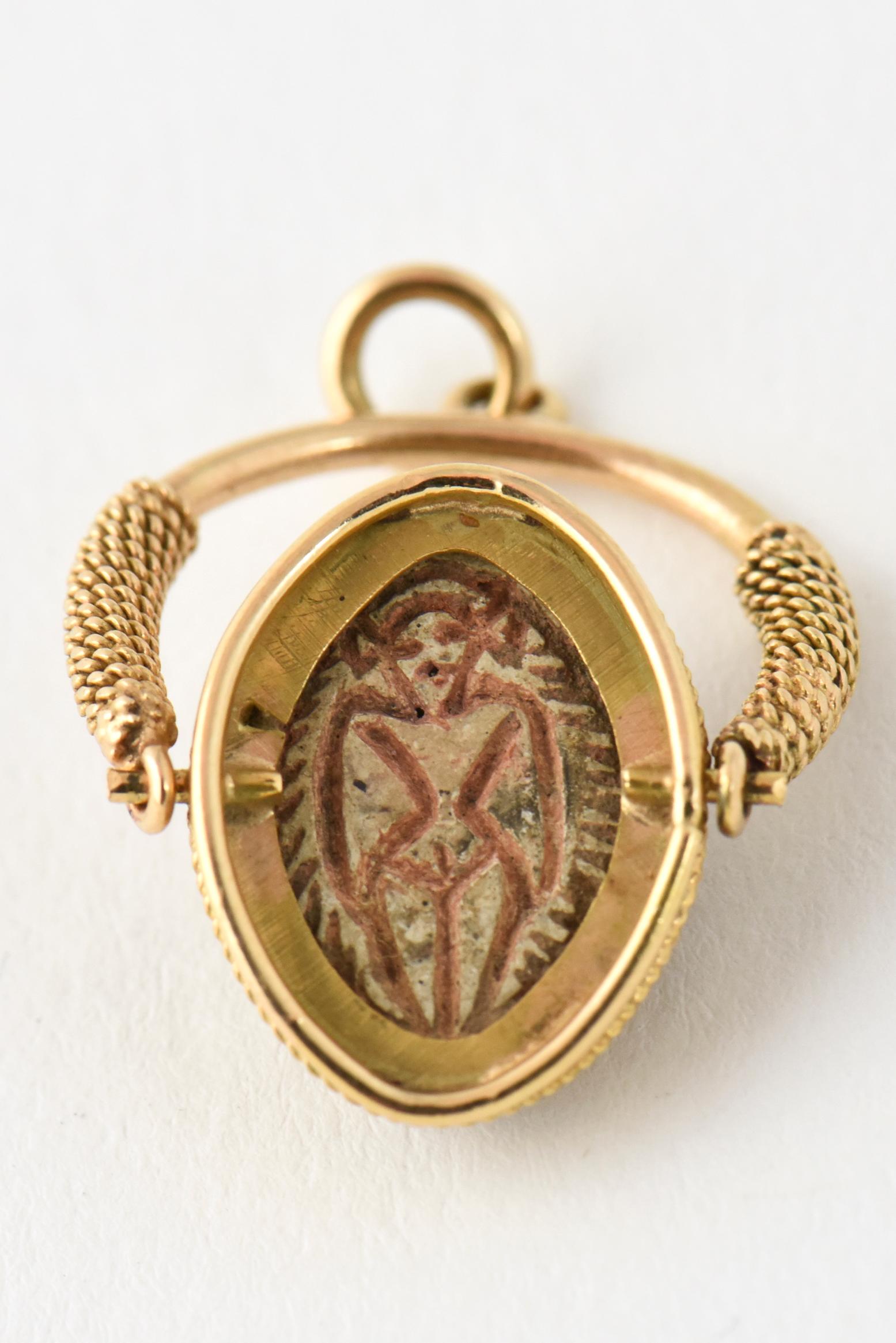 Women's or Men's Antique Scarab Gold Fob or Pendant or Charm