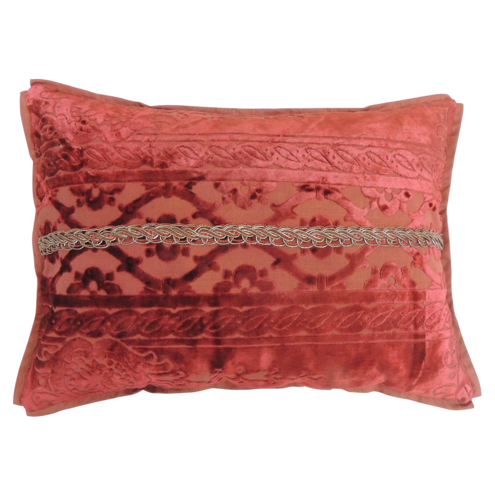 Antique Scarlet Red Silk Velvet Gaufrage Bolster Decorative Pillow