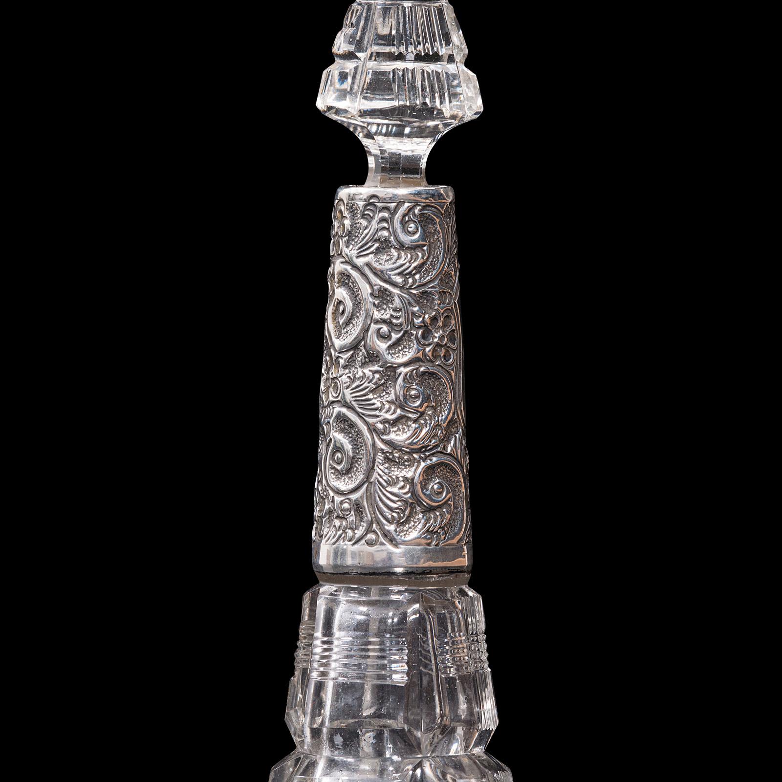 Antique Scent Bottle, English, Glass, Silver, Perfume, Hallmarked, London, 1912 4