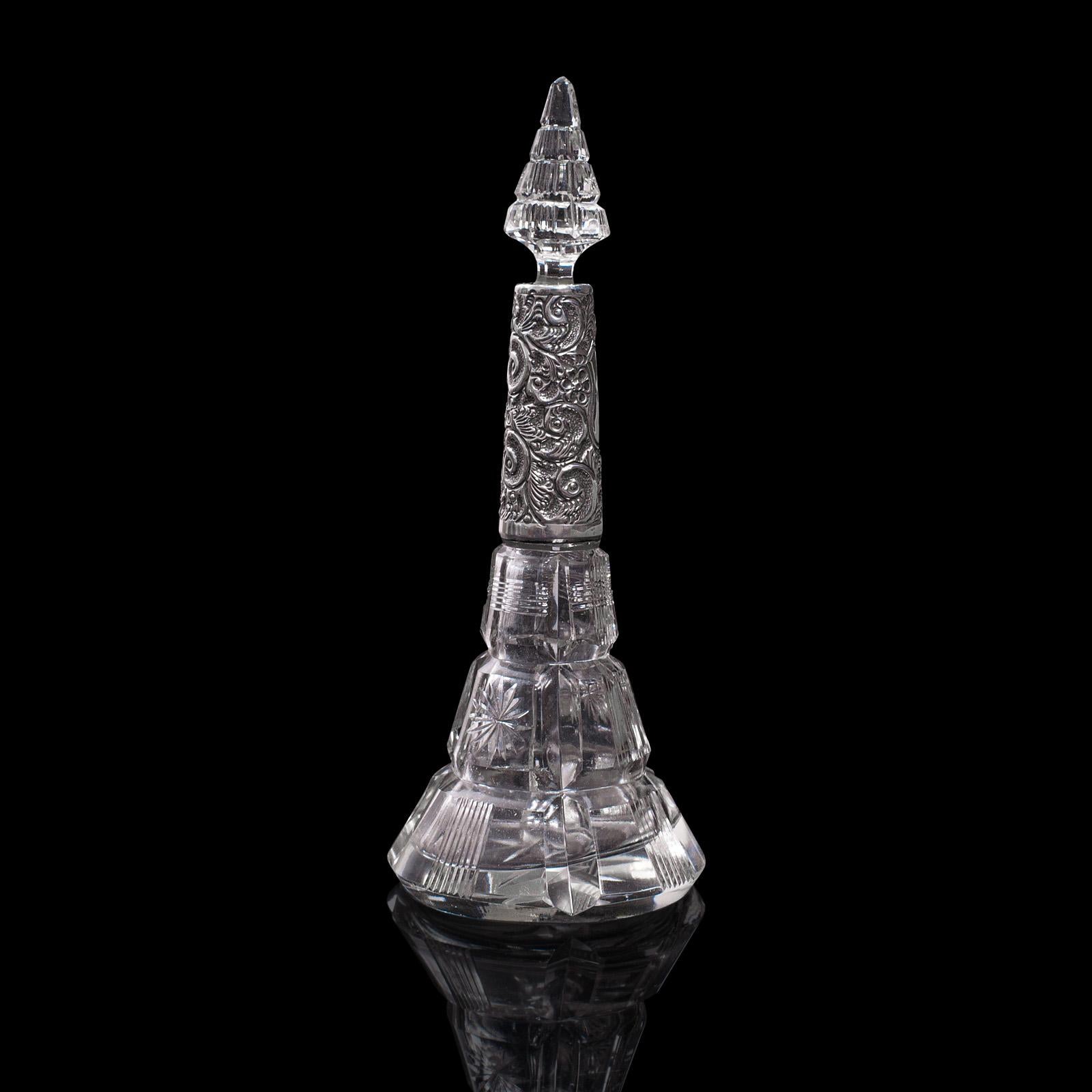 Antique Scent Bottle, English, Glass, Silver, Perfume, Hallmarked, London, 1912 In Good Condition In Hele, Devon, GB