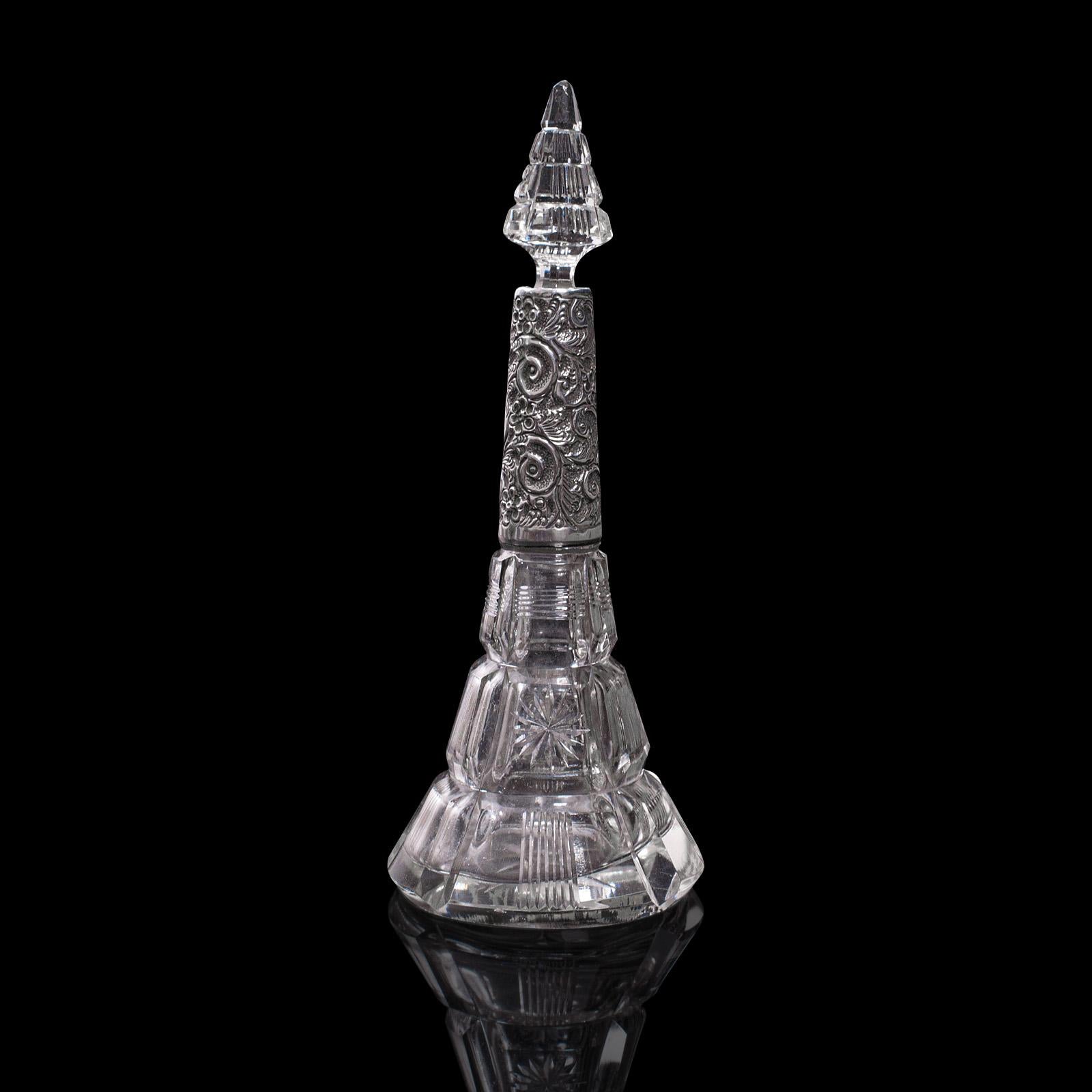 Cut Glass Antique Scent Bottle, English, Glass, Silver, Perfume, Hallmarked, London, 1912