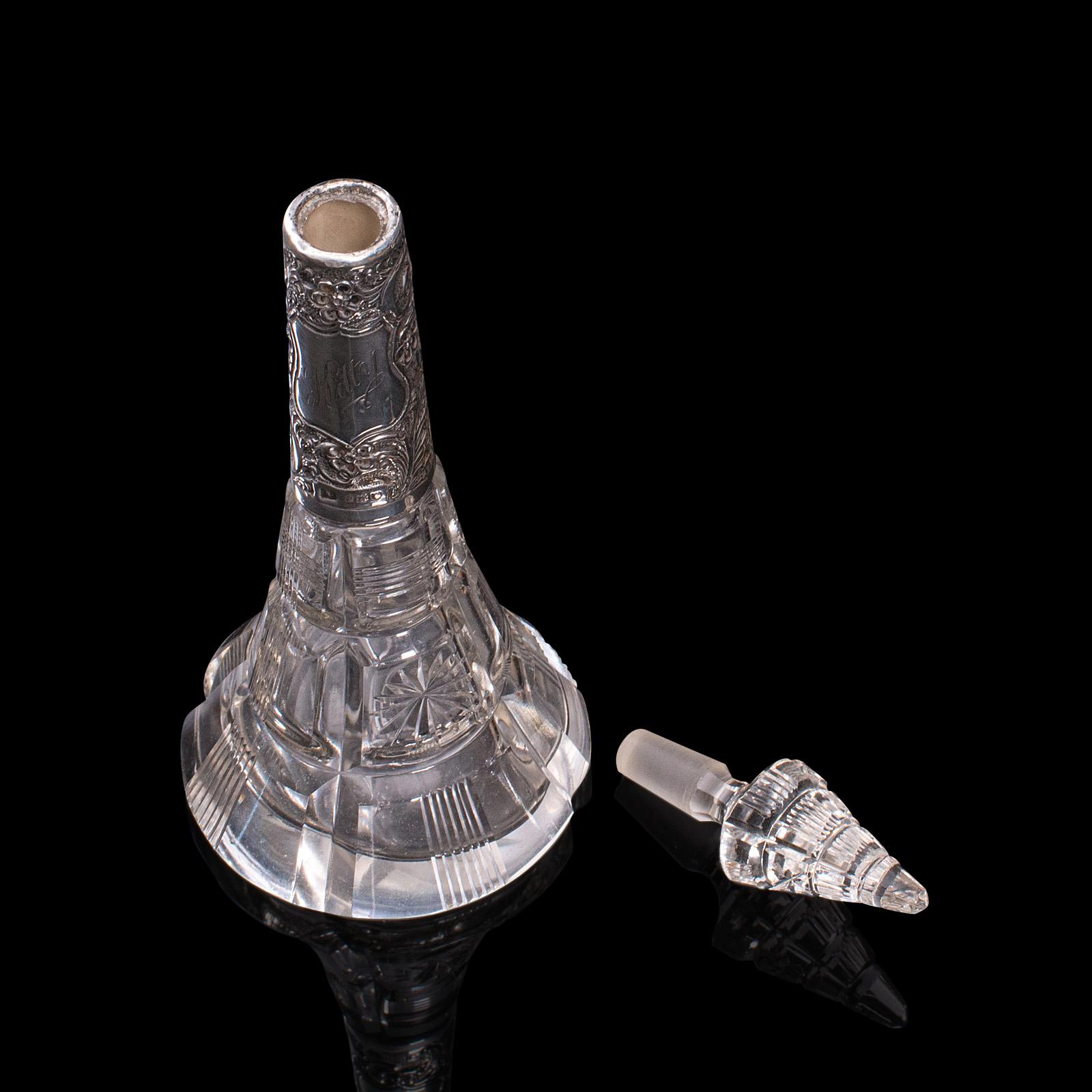 Antique Scent Bottle, English, Glass, Silver, Perfume, Hallmarked, London, 1912 2