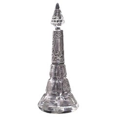 Antique Scent Bottle, English, Glass, Silver, Perfume, Hallmarked, London, 1912