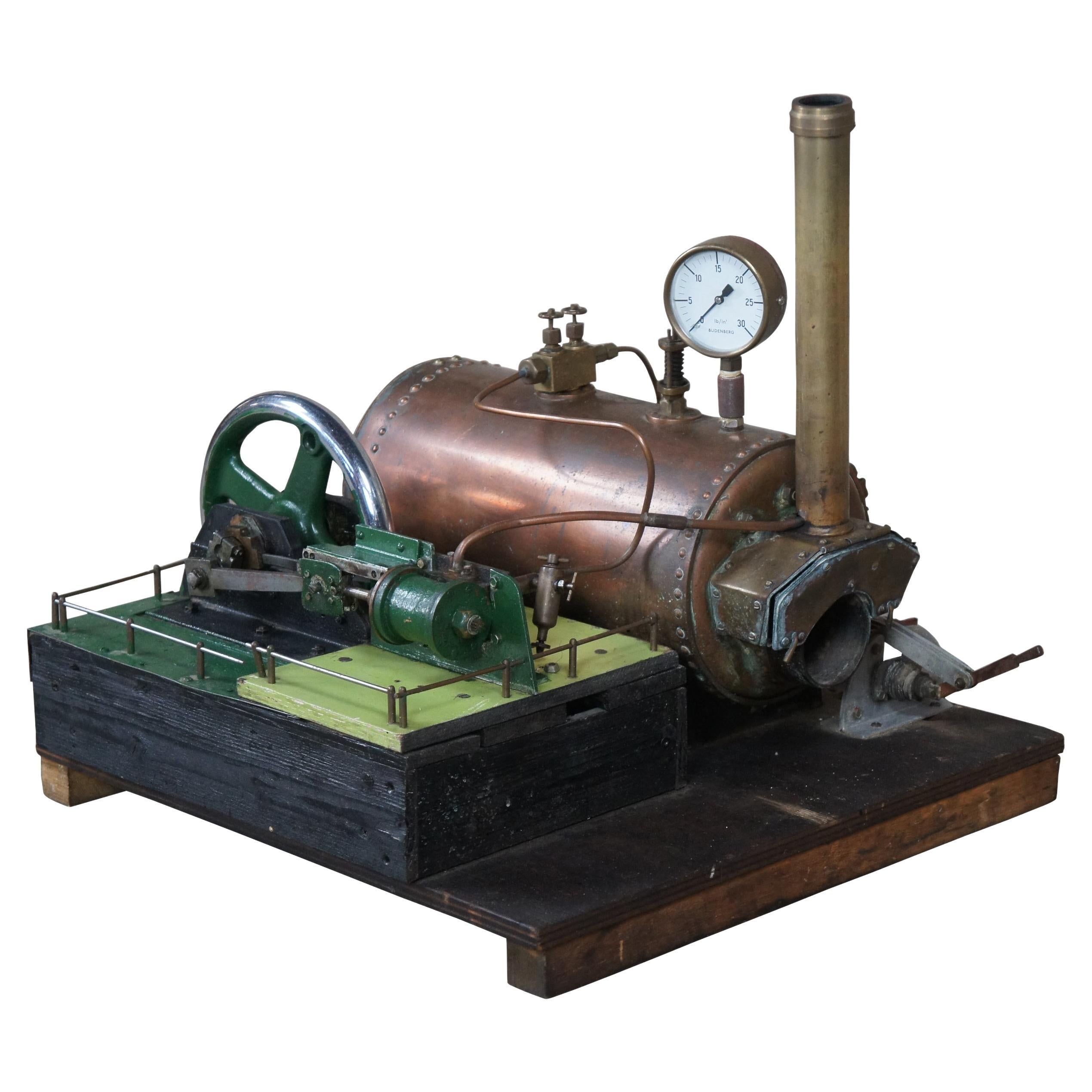 Antique Schaeffer & Budenberg Stationary Steam Engine Model w Copper Boiler  For Sale