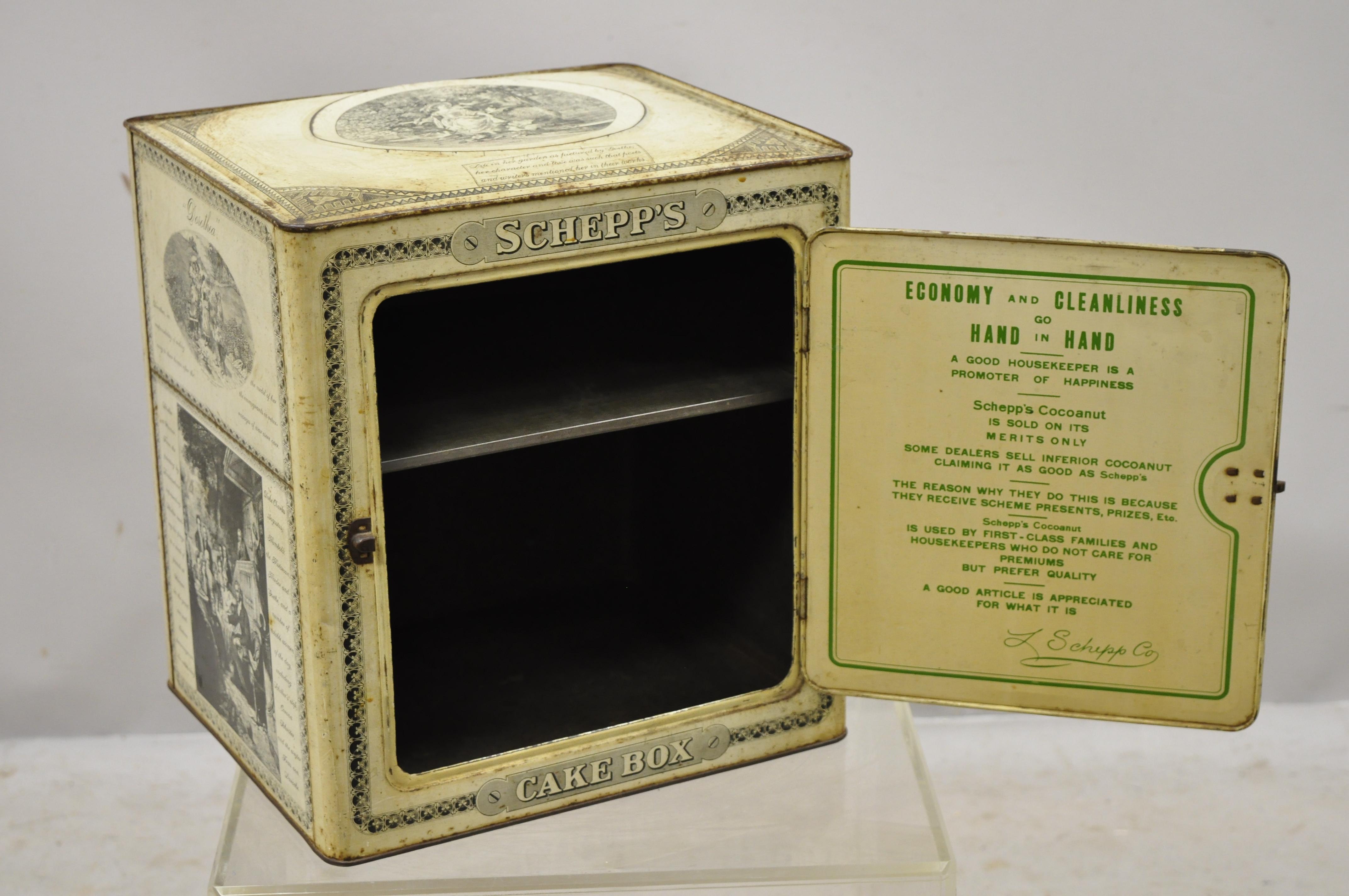 20th Century Antique Schepp's Cake Box Advertising French Lithographs Tin Metal