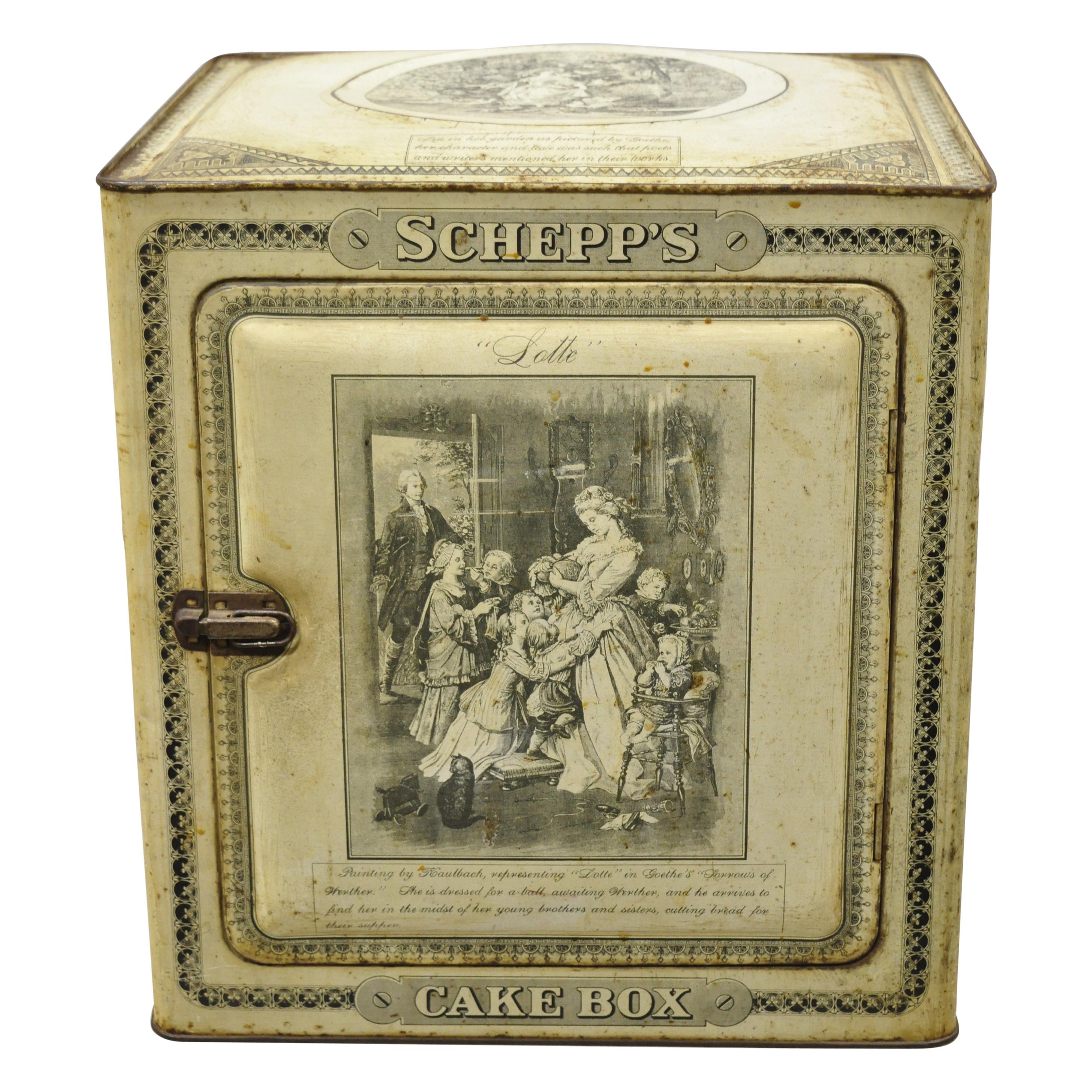 Antique Schepp's Cake Box Advertising French Lithographs Tin Metal