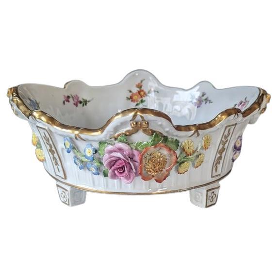 Antique Schierholz Porcelain Floral Bowl With Gold Gilt Accents For Sale
