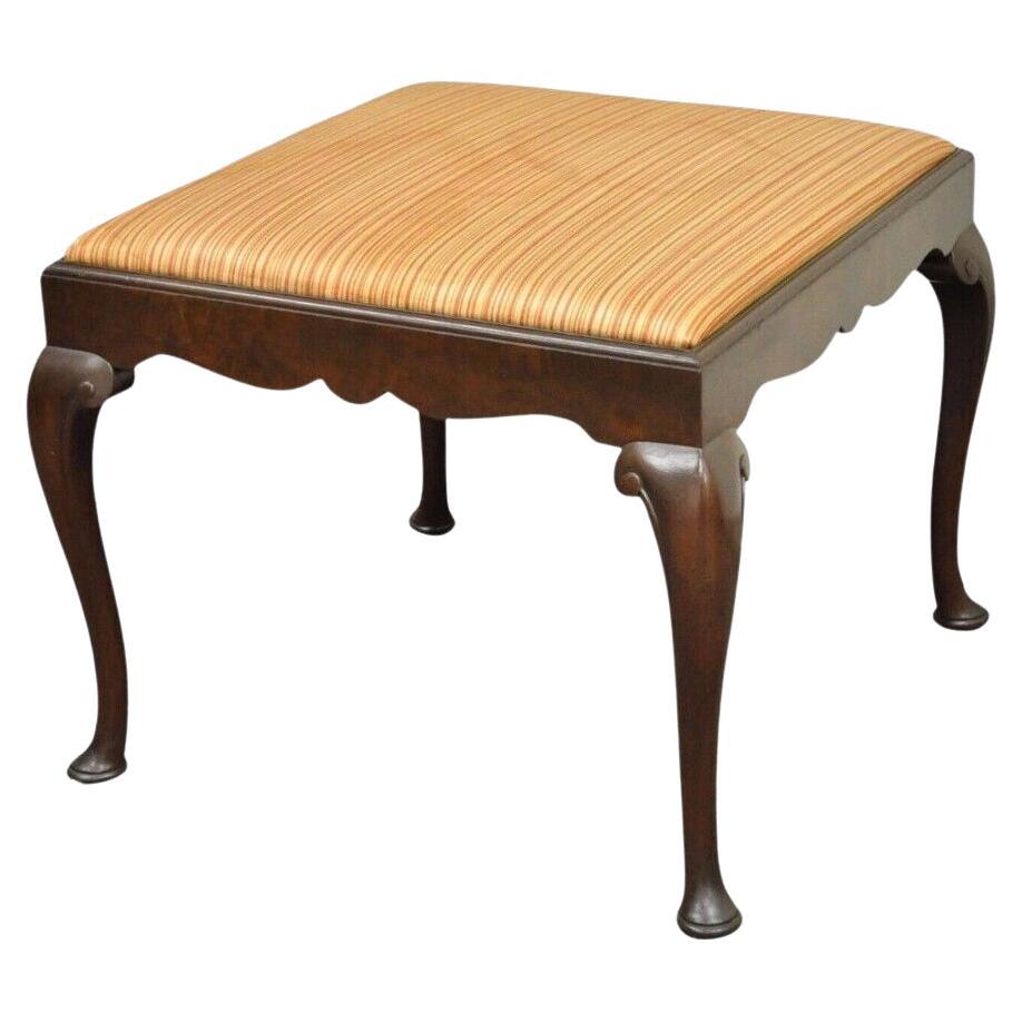 Antique Schmieg & Kotzian Mahogany Wood Queen Anne Square Stool Bench Ottoman For Sale