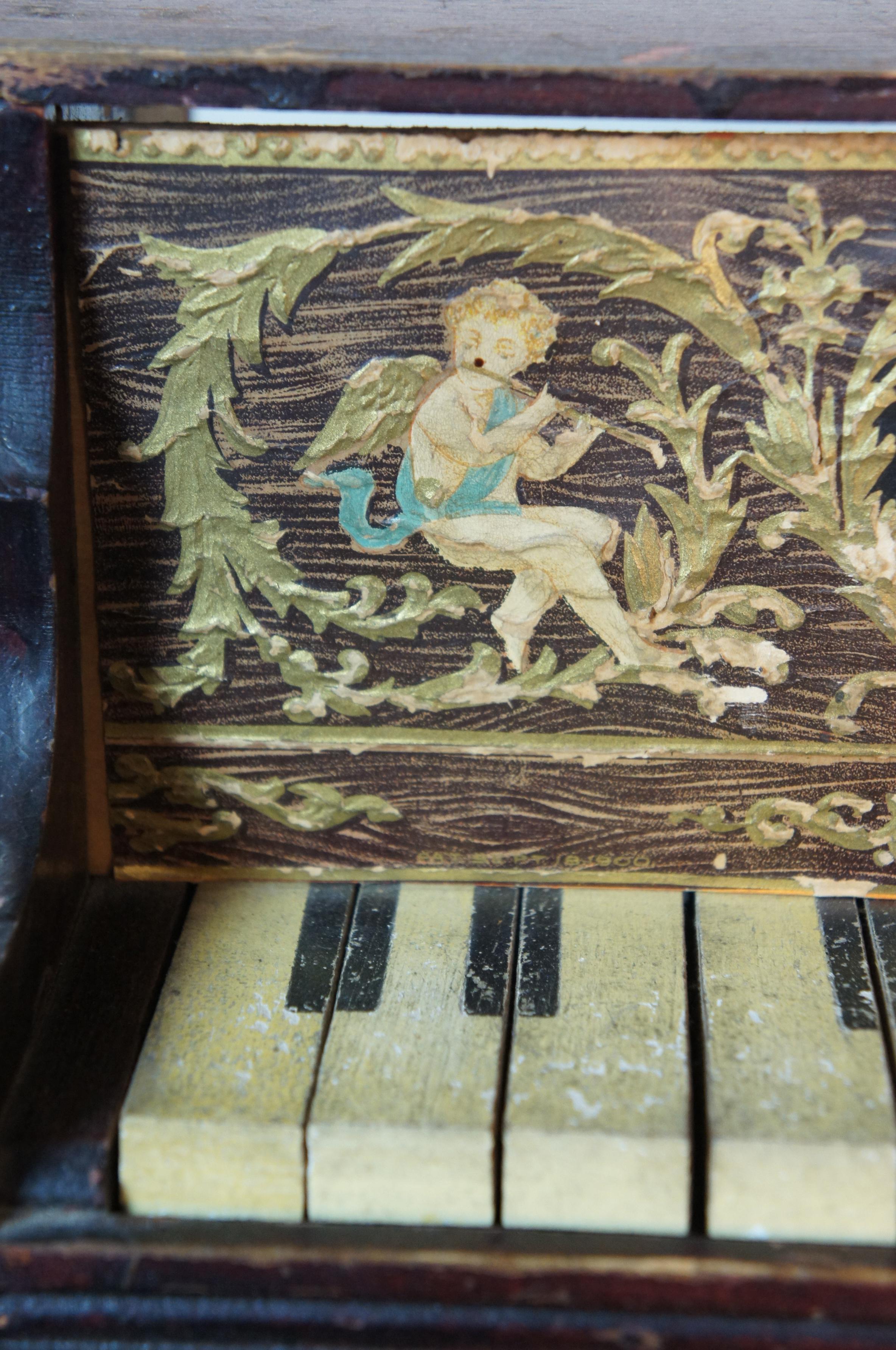 Antique Schoenhut 16 Key Upright Toy Piano Neoclassical Cherubs Lithograph 6