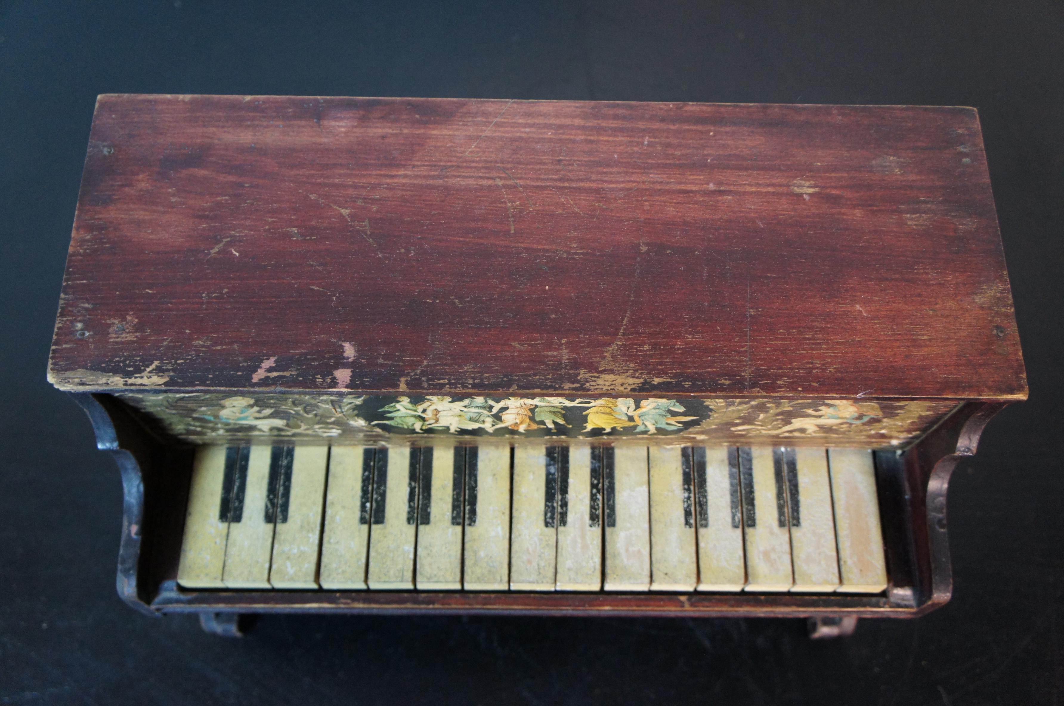Antique Schoenhut 16 Key Upright Toy Piano Neoclassical Cherubs Lithograph 3