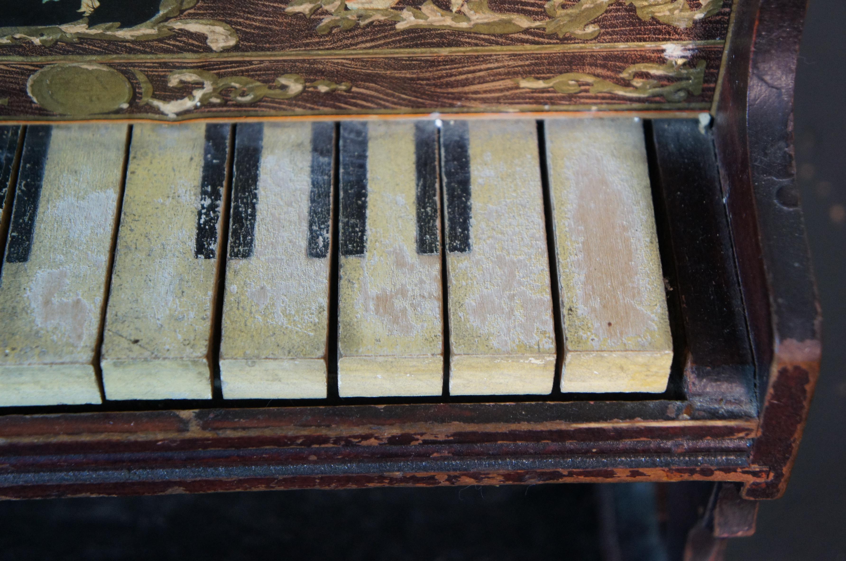 Antique Schoenhut 16 Key Upright Toy Piano Neoclassical Cherubs Lithograph 4