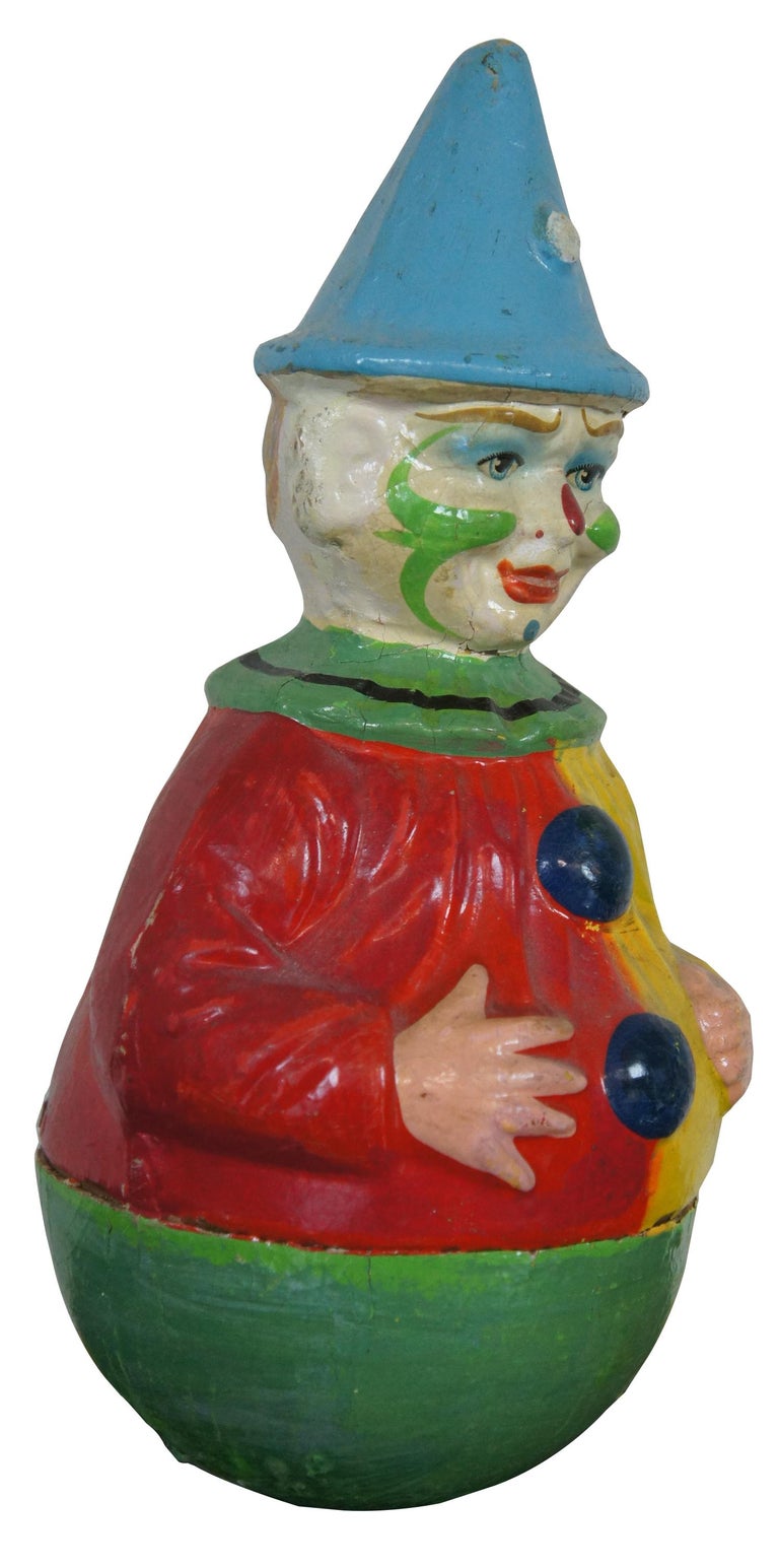 Grand Clown Vintage En Papier Mâché 50 Cm - Figurine De Cirque Ancienne