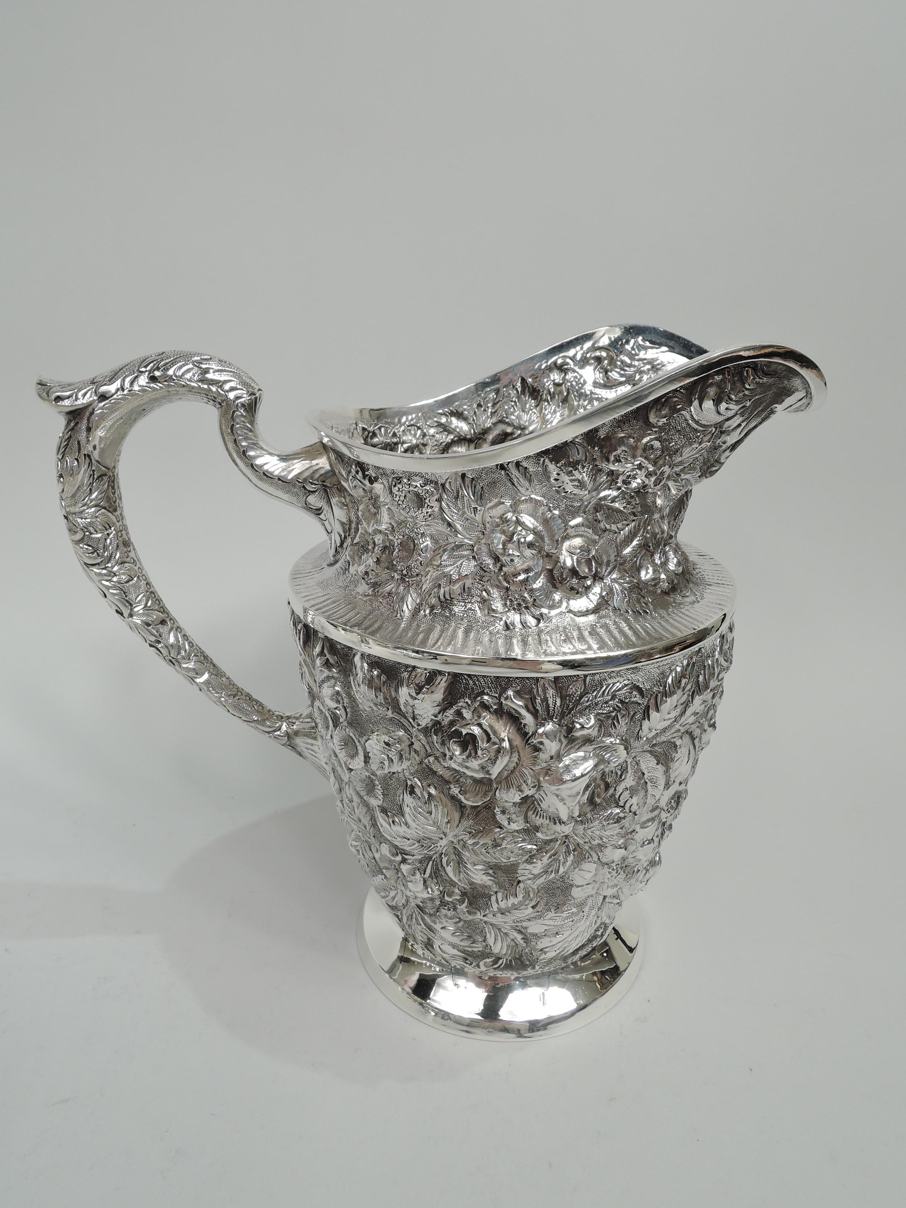 Victorian Antique Schofield Baltimore Rose Sterling Silver Water Pitcher