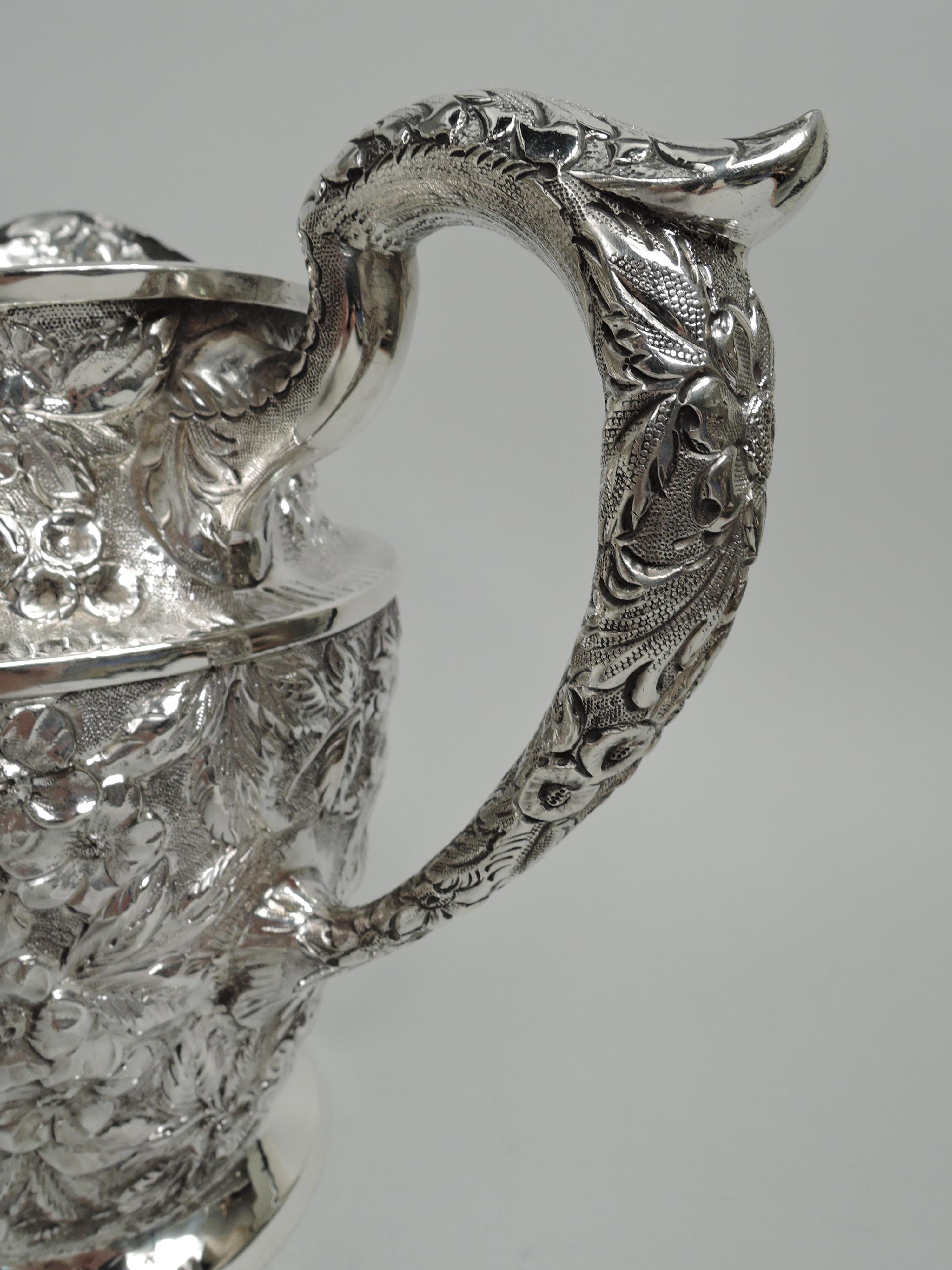 Repoussé Antique Schofield Baltimore Rose Sterling Silver Water Pitcher