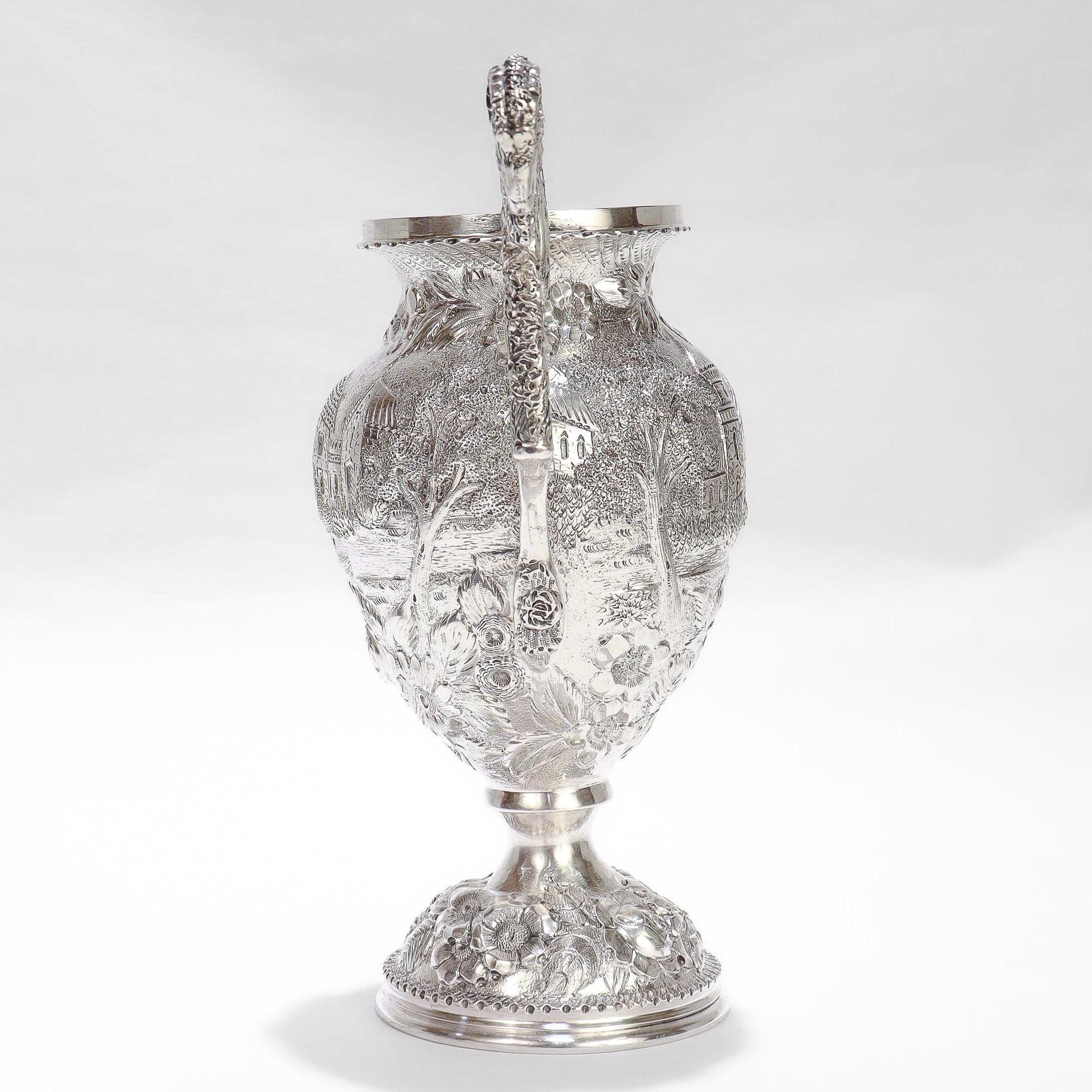 XIX secolo Antica zuccheriera in argento sterling Schofield Castle Pattern Repousse Baltimore in vendita