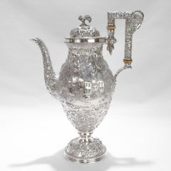 Antique Schofield Castle Pattern Repousse Baltimore Sterling Silver Tea Pot