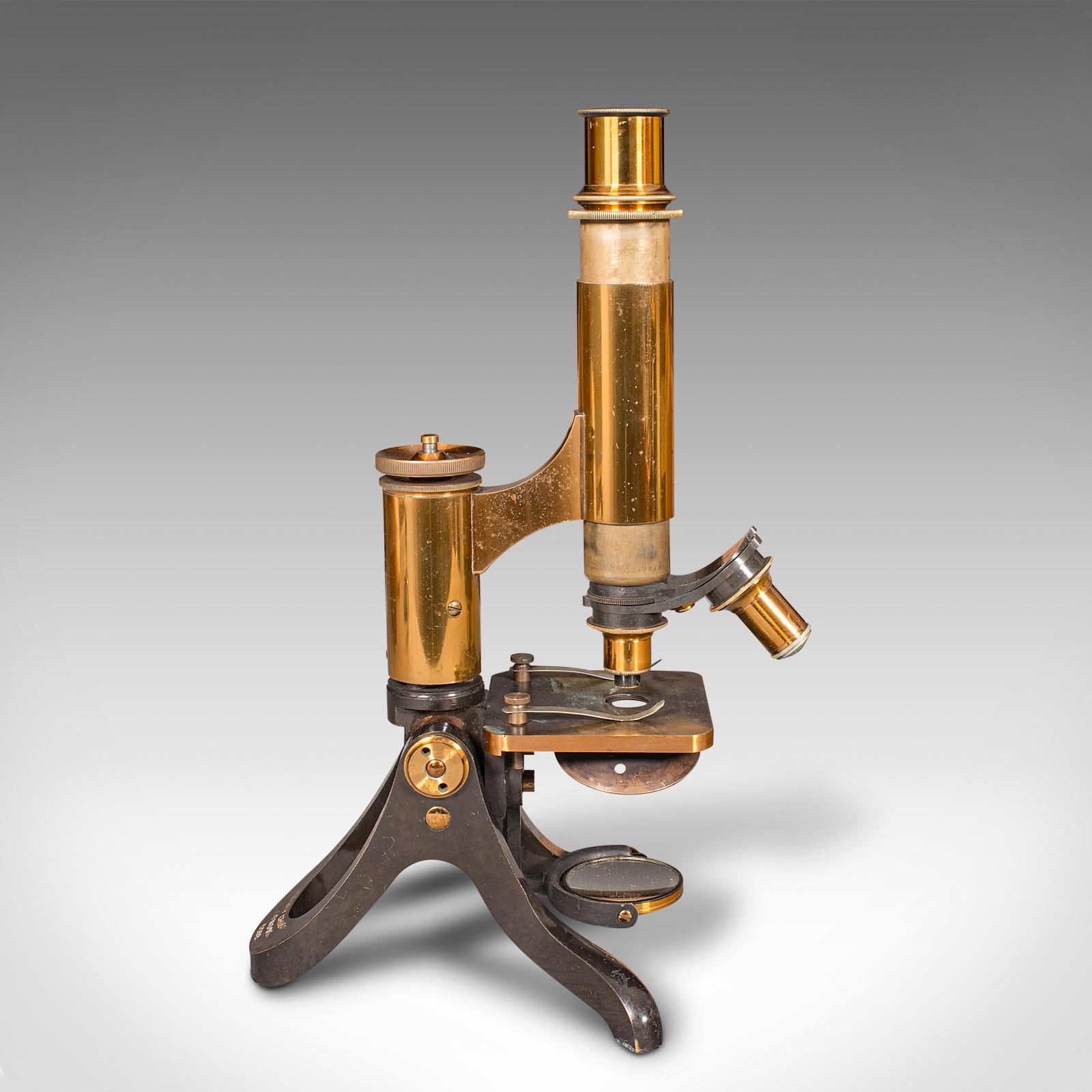 Antique Scholar's Microscope, English, Brass, Scientific Instrument, Victorian In Good Condition For Sale In Hele, Devon, GB