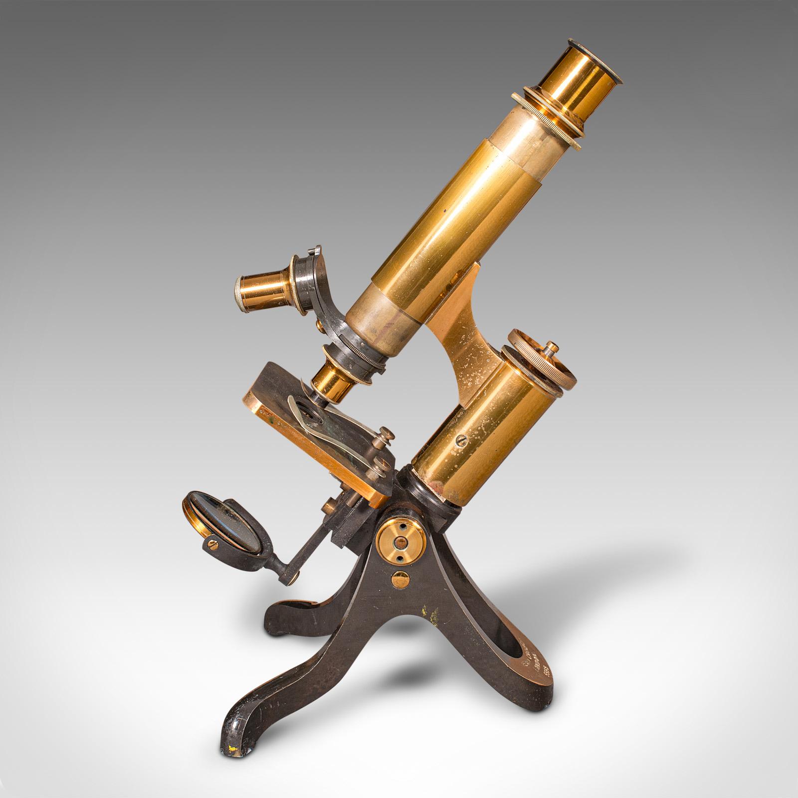 19th Century Antique Scholar's Microscope, English, Brass, Scientific Instrument, Victorian For Sale