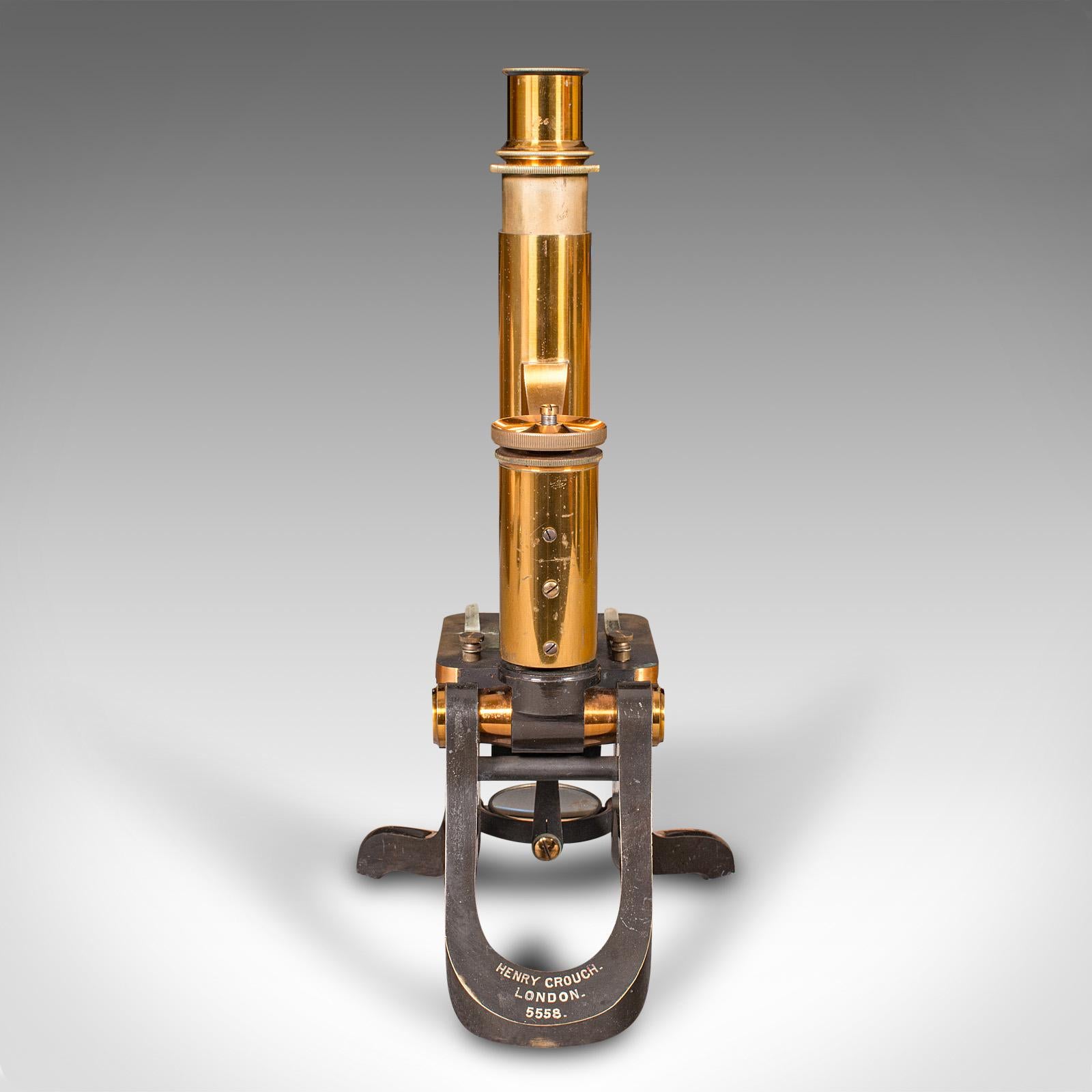 Antique Scholar's Microscope, English, Brass, Scientific Instrument, Victorian For Sale 1