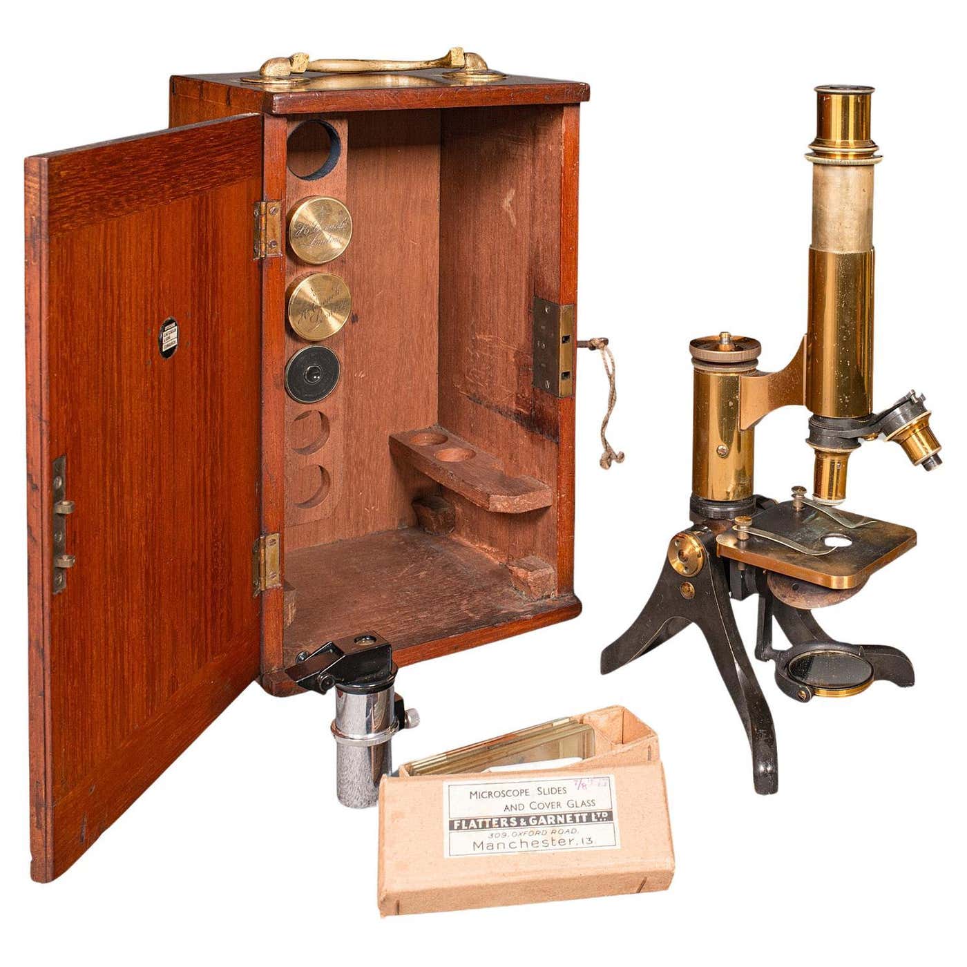 Vintage Microscope Box Antique Scholar's Microscope, English, Brass, Scientific Instrument ...