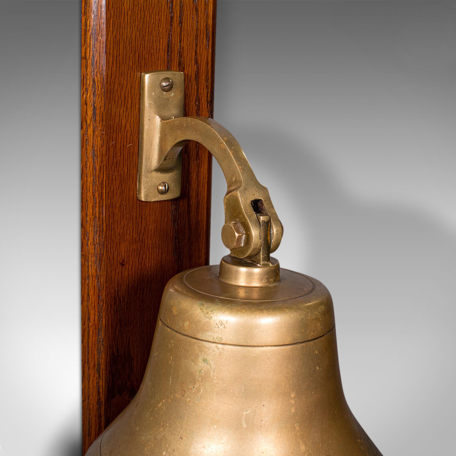 Antique School Bell, English, Oak, Brass, Wall Mounted, Dinner Chime, Edwardian 1