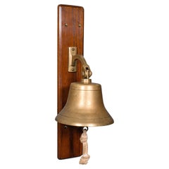 Antique School Bell, English, Oak, Brass, Wall Mounted, Dinner Chime, Edwardian