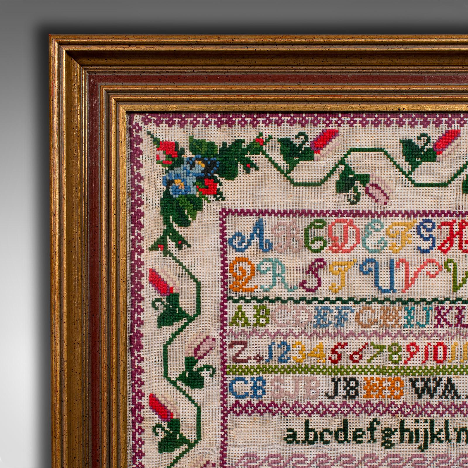 Antique School Sampler, English, Needlepoint Embroidery Display, Victorian, 1884 In Good Condition For Sale In Hele, Devon, GB