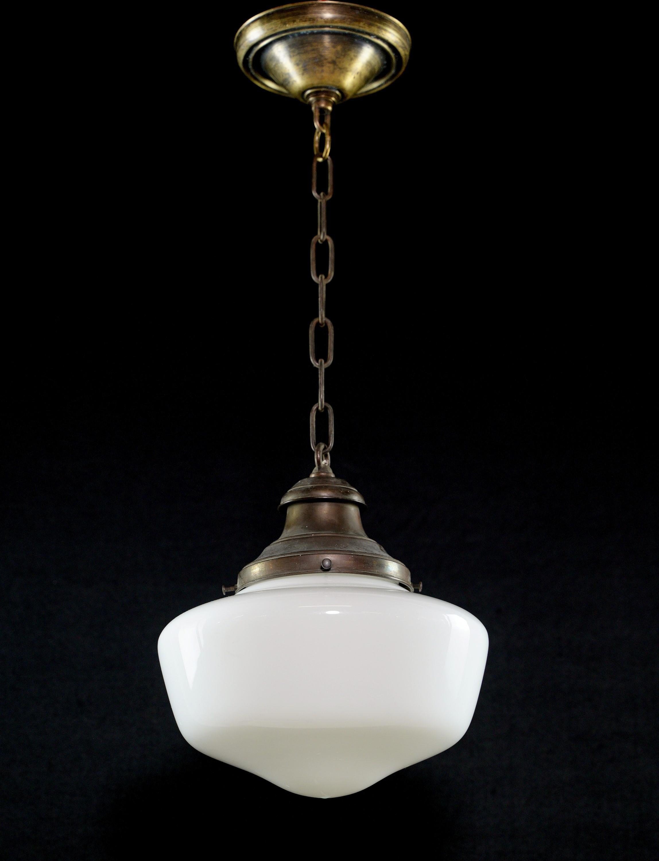 American Antique Schoolhouse Glass Globe Brass Pendant Light