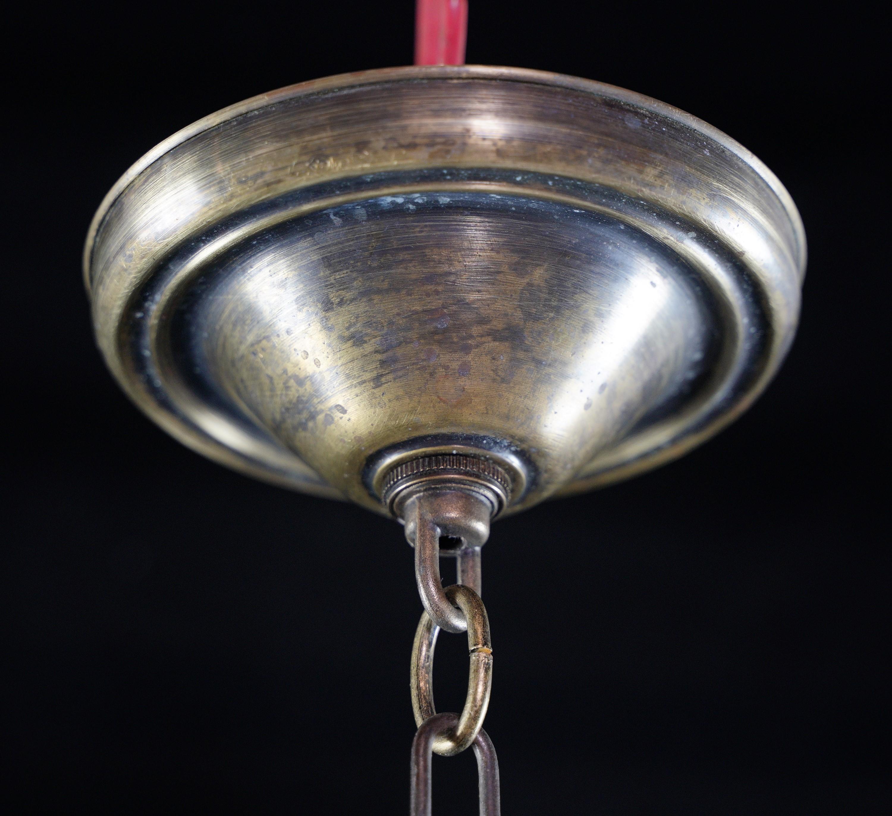 Antique Schoolhouse Glass Globe Brass Pendant Light 3