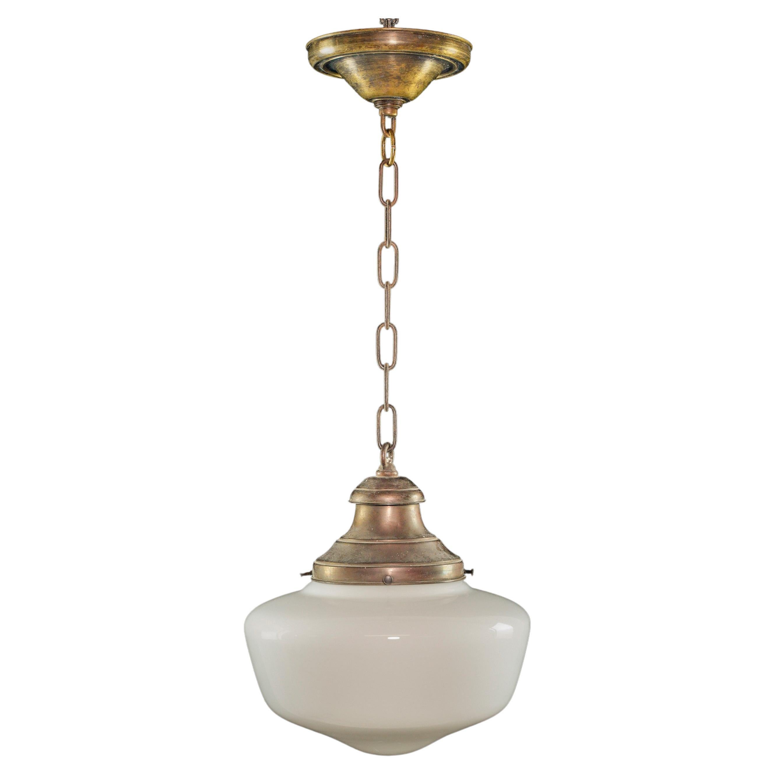 Antique Schoolhouse Glass Globe Brass Pendant Light
