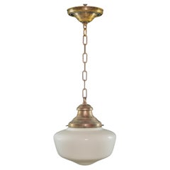Antique Schoolhouse Glass Globe Brass Pendant Light