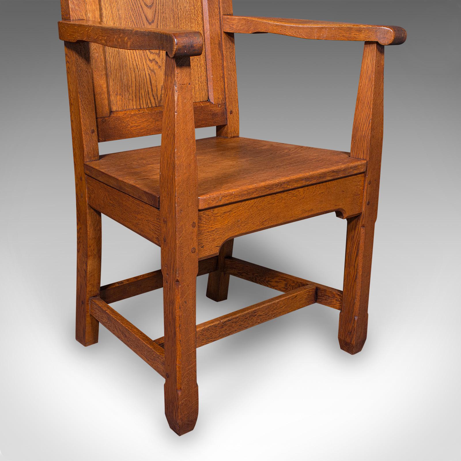 Antique Schoolmaster's Chair, English, Oak, Desk, Elbow, Seat, Edwardian, C.1910 For Sale 5