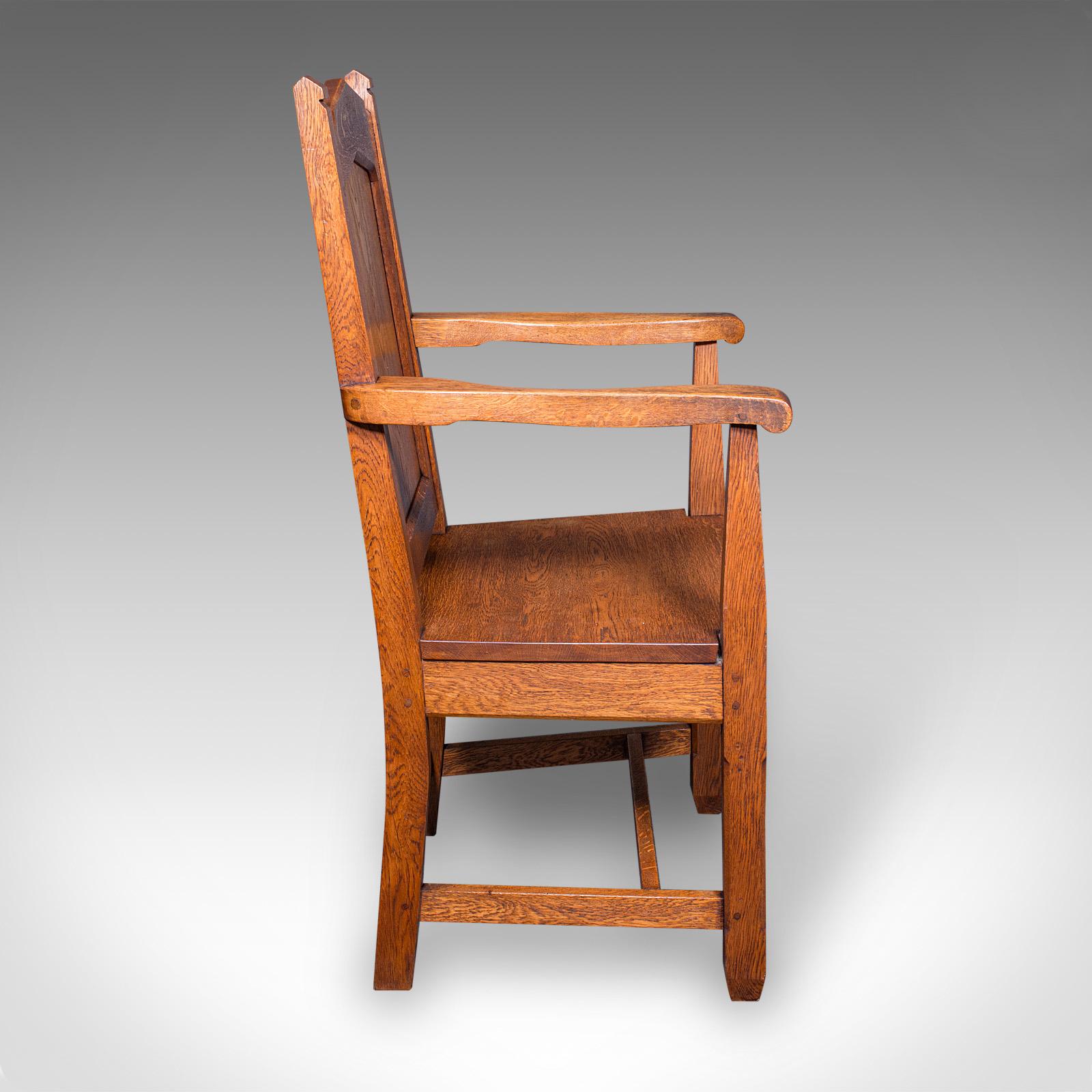 British Antique Schoolmaster's Chair, English, Oak, Desk, Elbow, Seat, Edwardian, C.1910 For Sale